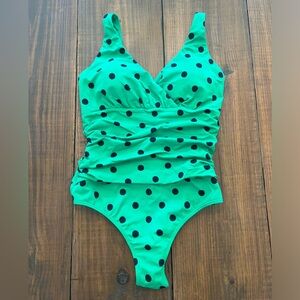 Boden Women’s One Piece Swimsuit - Green and Navy Polk-a-dot - Size 10R